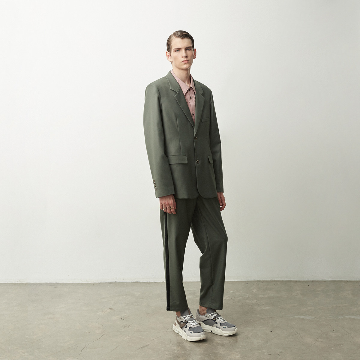 astaroth复古灰绿宽肩西装男女女同宽松廓形ins西服