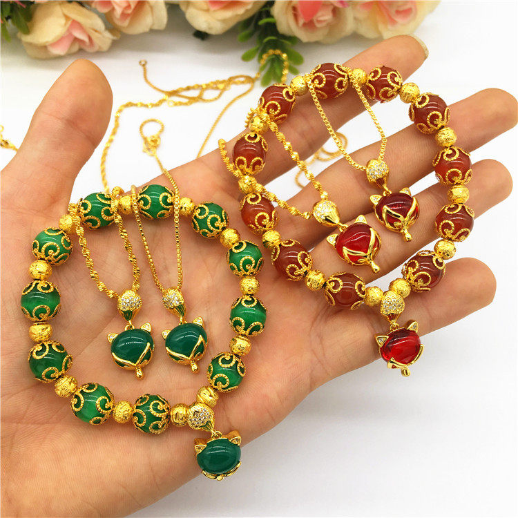 沙金越南2020新款仿真黄金金狐狸三件套装项链手链