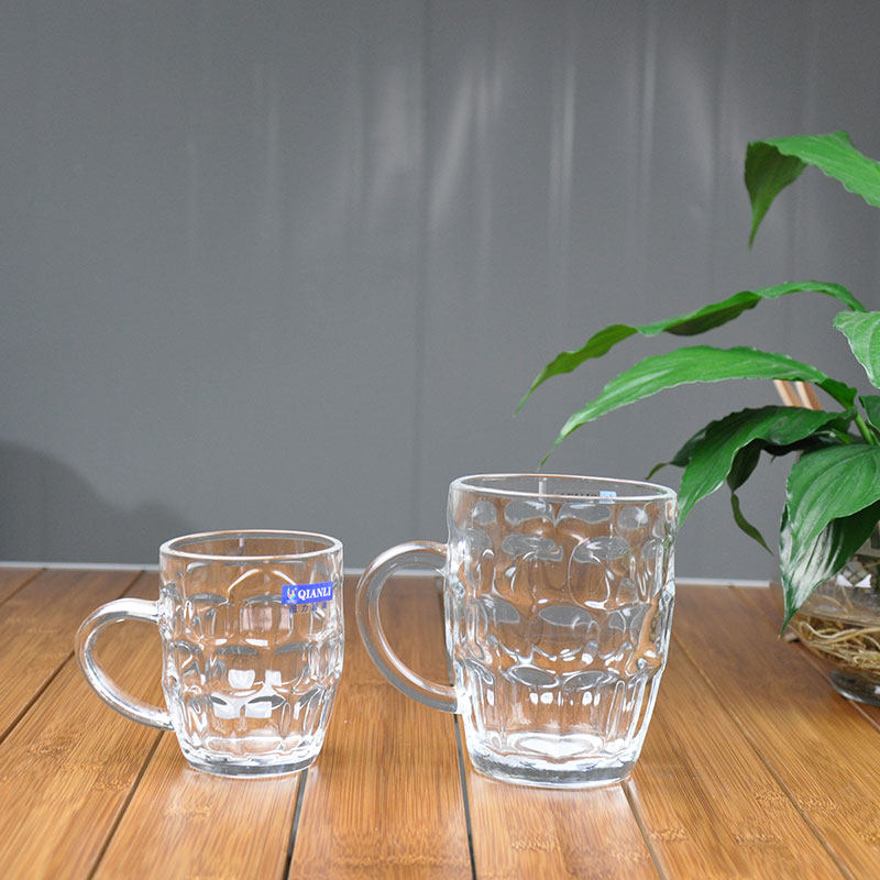 水杯透明玻璃杯啤酒杯扎啤杯大小小号菠萝刻花啤酒杯