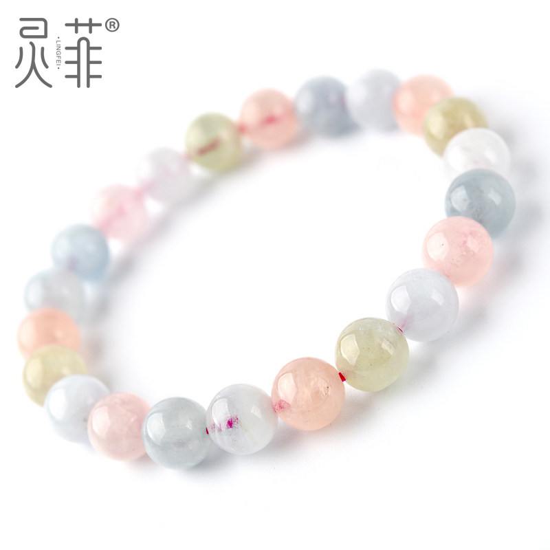 天然摩根石手链6-14mm马卡龙糖果色绿柱石蓝绿粉色水晶单圈手串女
