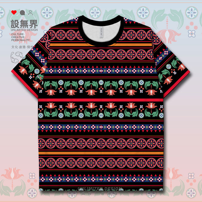 布依族莲花吉祥如意图案速干男女民族风元素服饰000ct恤
