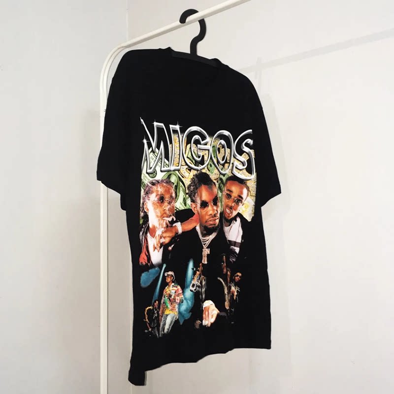 migos亚特兰大culture说唱嘻哈hiphop短袖歌手人像vintagett恤