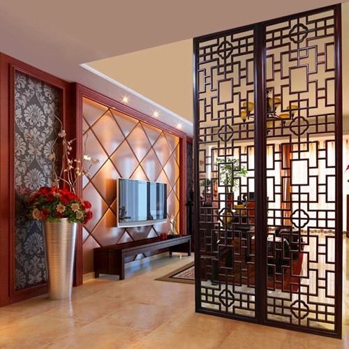 东阳木雕实木花格中式仿古屏风玄关隔断榆木角花门窗背景墙月亮门