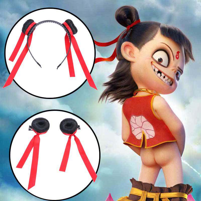 超萌可爱儿童哪吒发箍发夹假发丸子偶像活动发饰