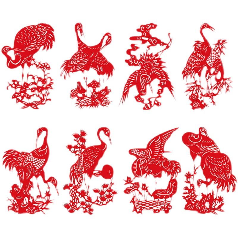 松鹤剪纸图样电子版半成品中国国风老外礼品装饰画剪纸