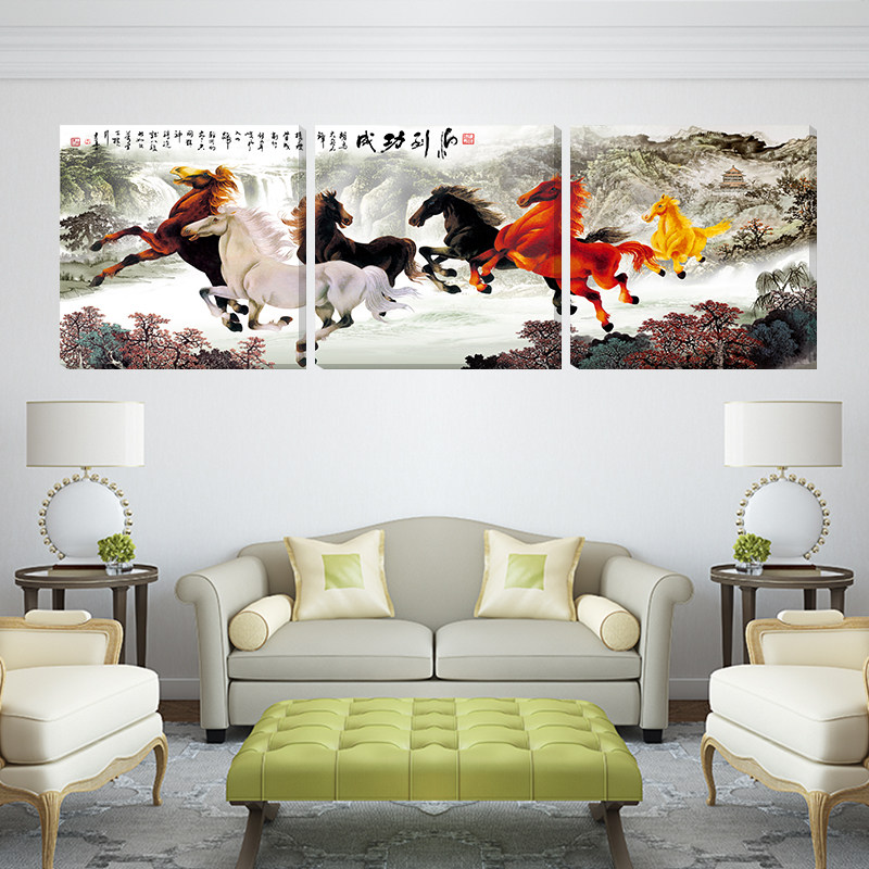 八骏图马到成功客厅装饰画三联餐厅壁画背景墙挂画卧室现代装饰画