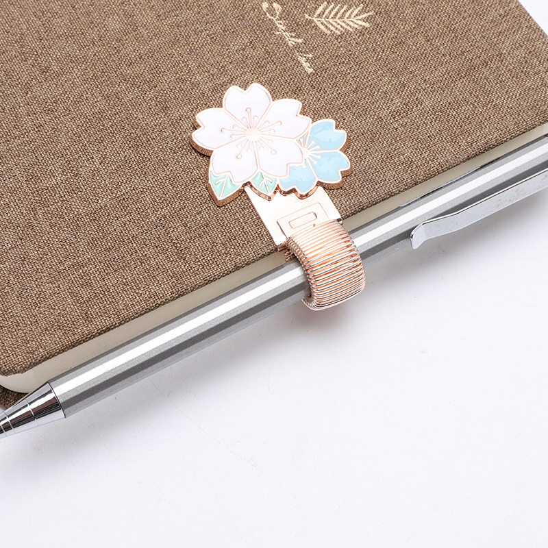 蓝果樱花弹性金属笔夹笔记本弹簧书签手账装饰笔插