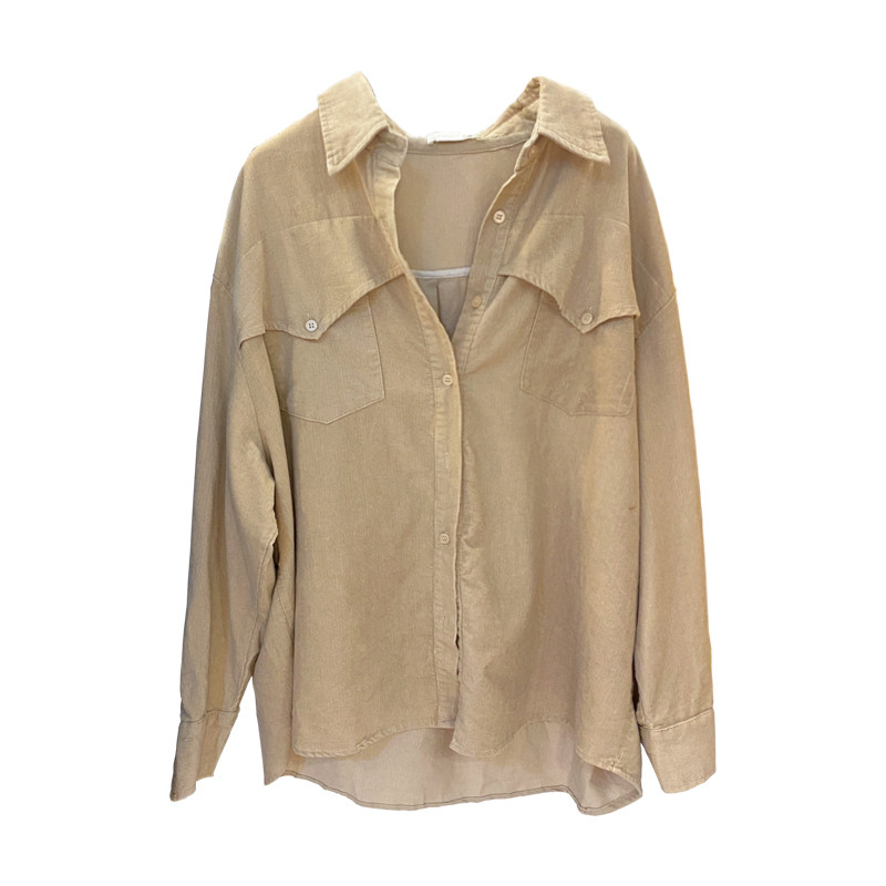 灯芯绒衬衫外套女ins潮 设计感港风秋冬外穿宽松加厚条绒上衣长袖