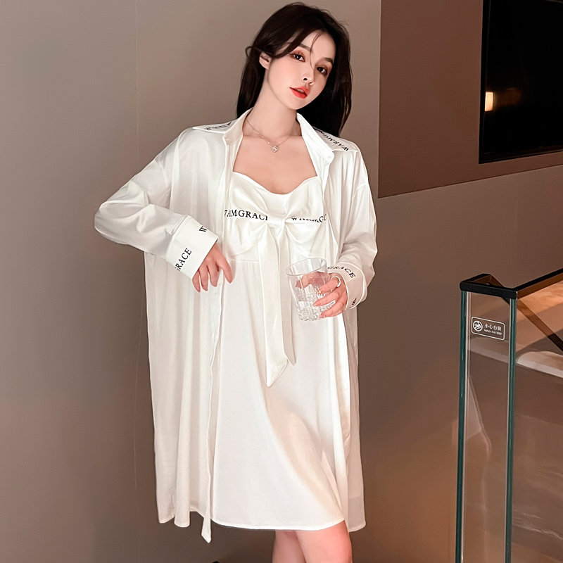 吊带性感睡裙夏季睡衣小清新冰丝绸缎衬衫睡袍睡裙