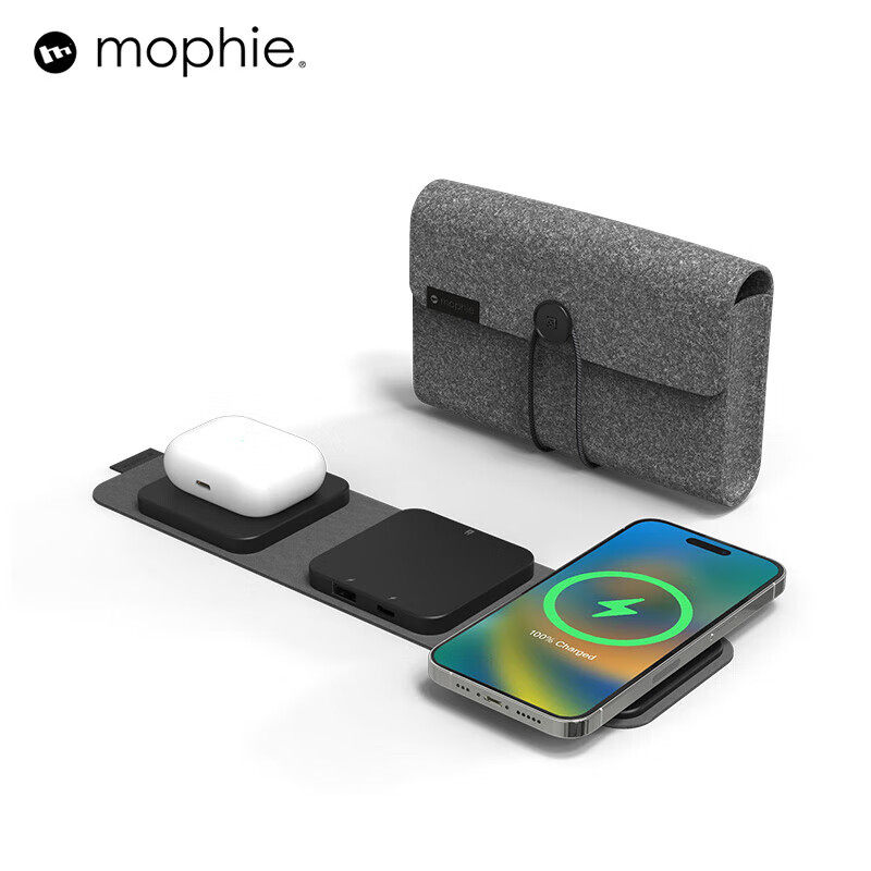 无线mophie磁吸折叠三合一15w充电器iphone14手机手表手机充电器