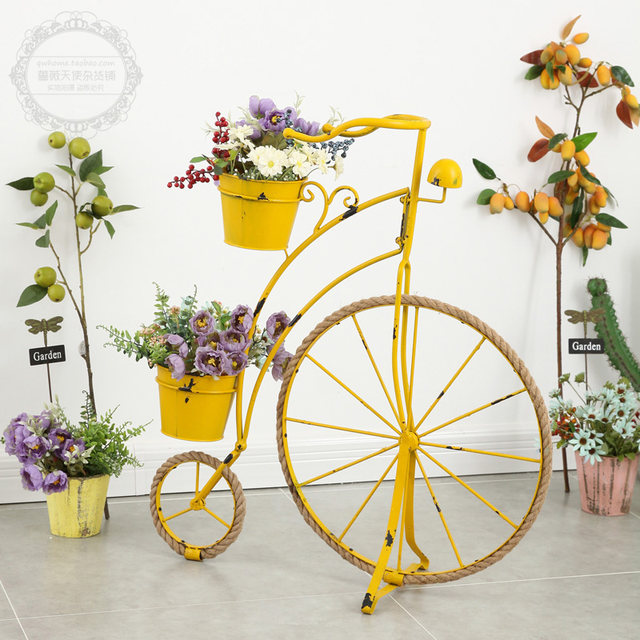 Country retro creative hemp rope wrought bicycle modeling flower stand ornaments gardening home grocery window decoration Country retro creative hemp rope wrought bicycle modeling flower stand ornaments gardening home grocery window decoration