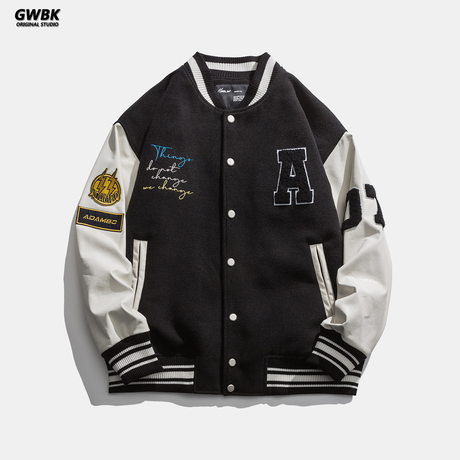 adambo美式潮牌春秋毛巾小熊棒球男女飞行员夹克夹克