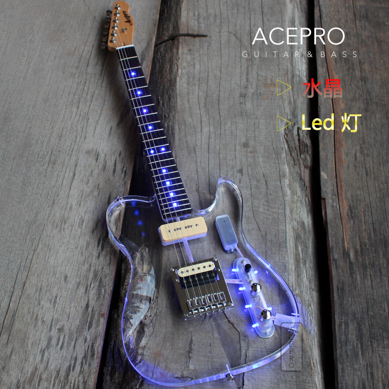 aceproaeac70入门专业学生舞台演出led透明水晶吉他电吉他