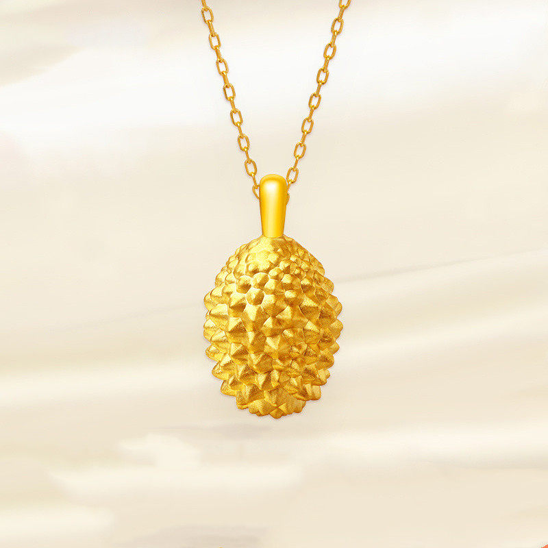 中国黄金官方旗舰店足金榴莲黄金吊坠皇冠项链锁骨链送项链
