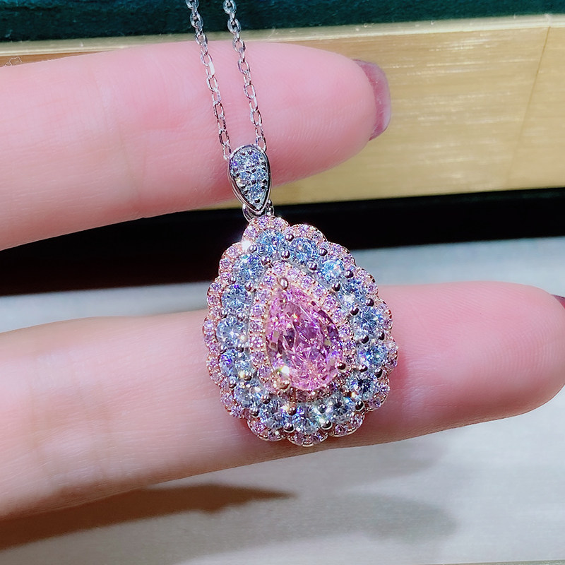 纯银分离粉钻项链克拉彩钻项坠私人定制异形项坠