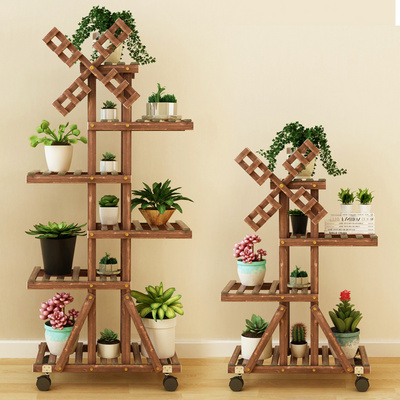 实木木质多肉阳台靠墙花架子室内客厅多层落地式花架