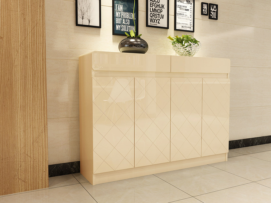 川喜鞋柜香槟色烤漆简约现代多功能门厅欧式实木鞋柜