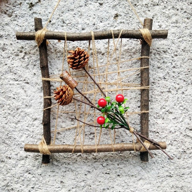 幼儿园装饰创意手工壁挂天然干树枝松果圆木挂件干花拍摄道具包邮