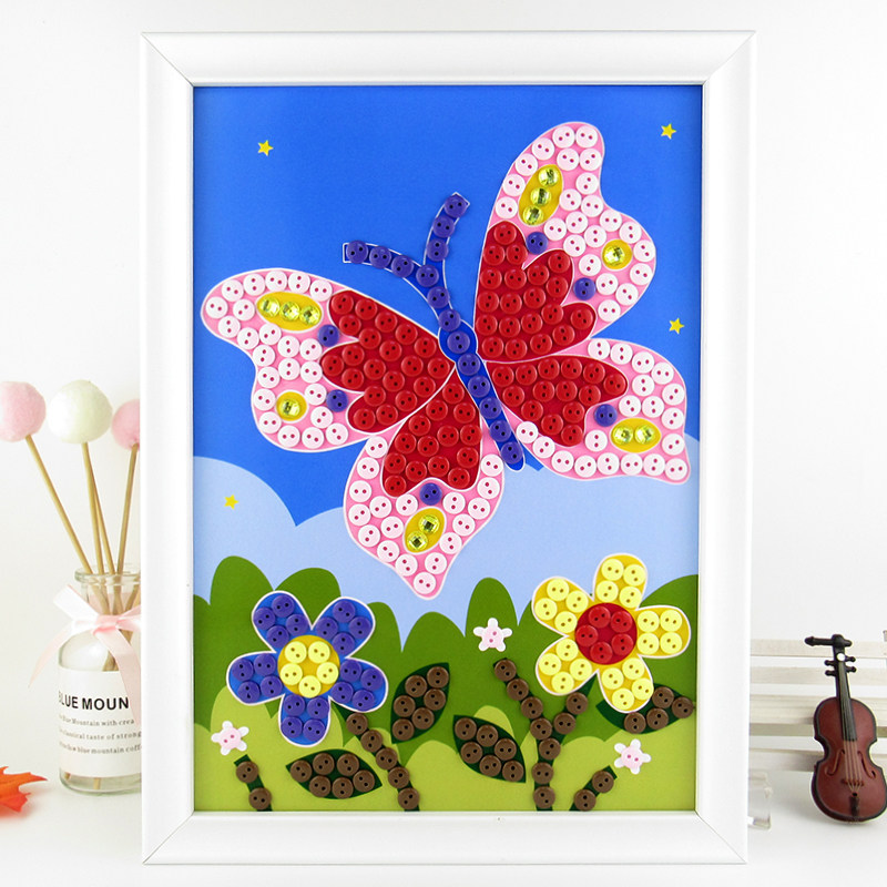 儿童创意纽扣粘贴贴画diy材料幼儿园益智玩具手工手工创意粘贴类