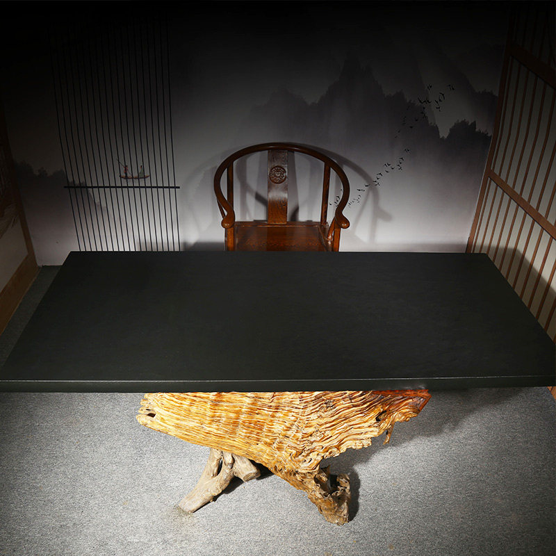 歙砚金星大板桌面砚石茶盘天然原石茶台石头功夫茶具实用大型茶桌