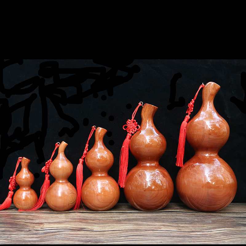 天然桃木葫芦摆件风水镇宅高档招财纳福木雕实木家居工艺品挂件