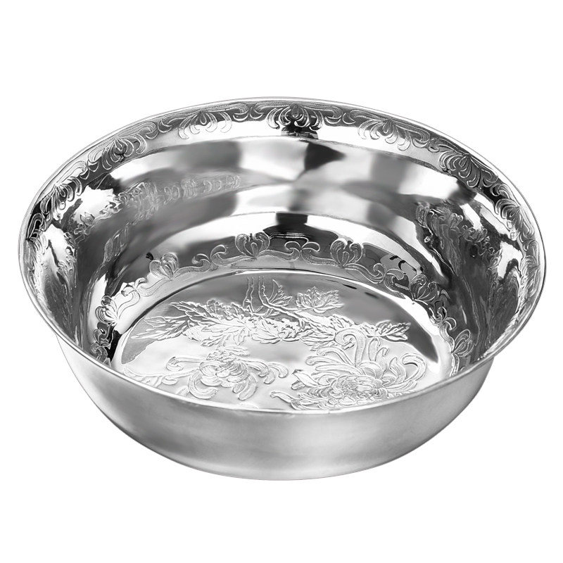 纯银古今足银手工煮茶汤盆保健银盆餐具新婚茶道