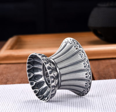 纯银莲花茶托足银999银底座纯银茶漏底座茶道配件高档莲花底座