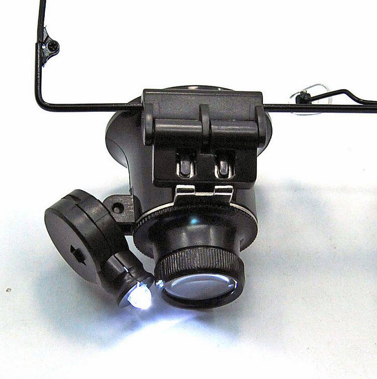 手表维修20倍放大镜 双眼镜式带led灯钟表修理工具 寸镜 目镜