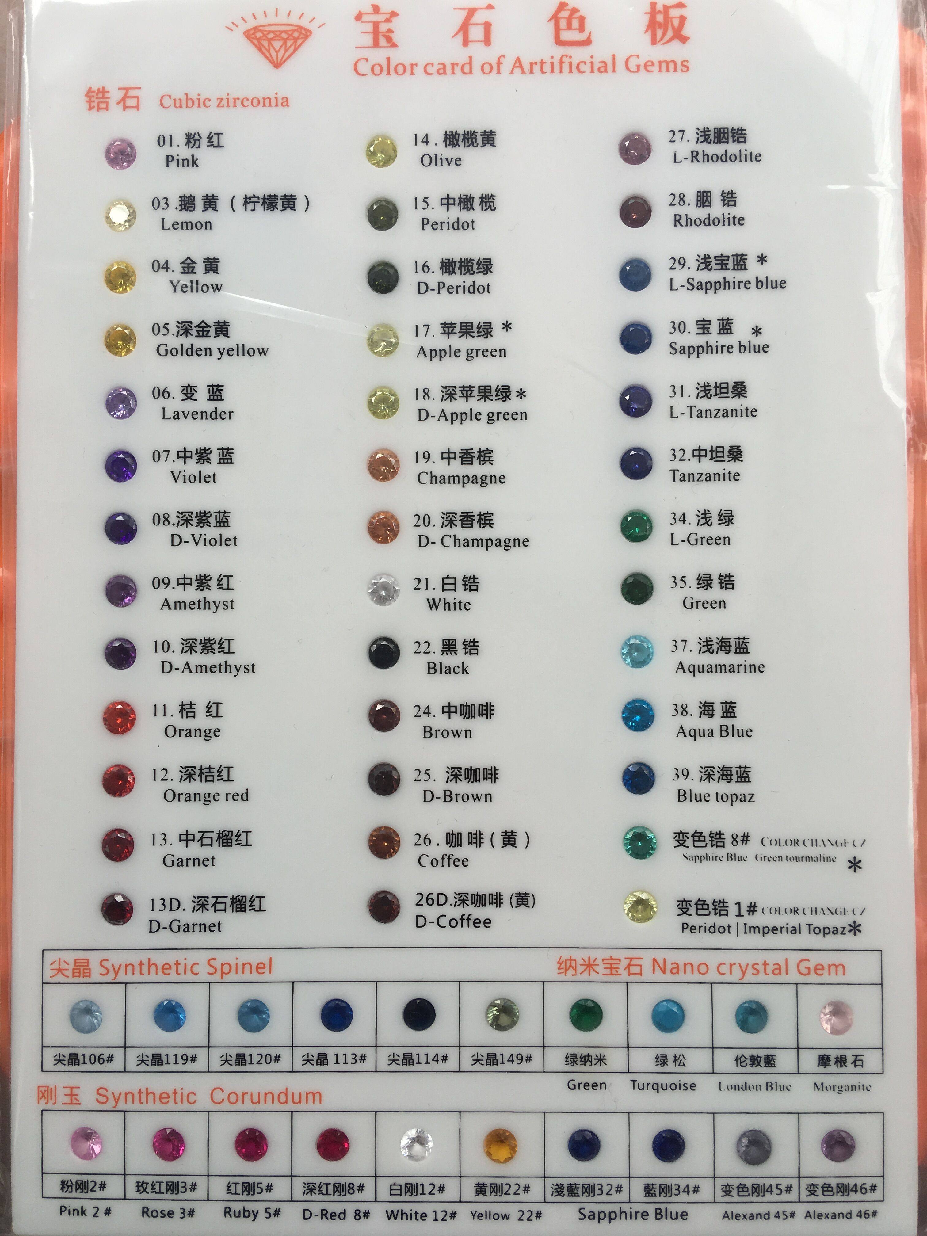 锆石玻璃彩色尖晶刚玉宝石标注色卡30种150种其他diy饰品配件