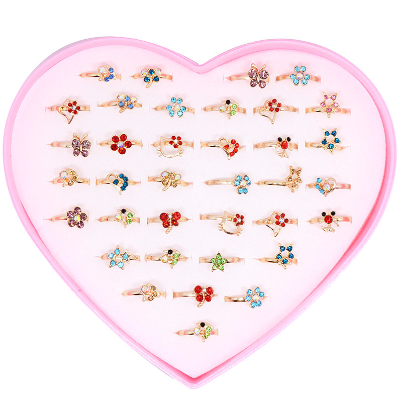 戒指儿童女孩公主镶钻可爱卡通学生宝石水钻戒指