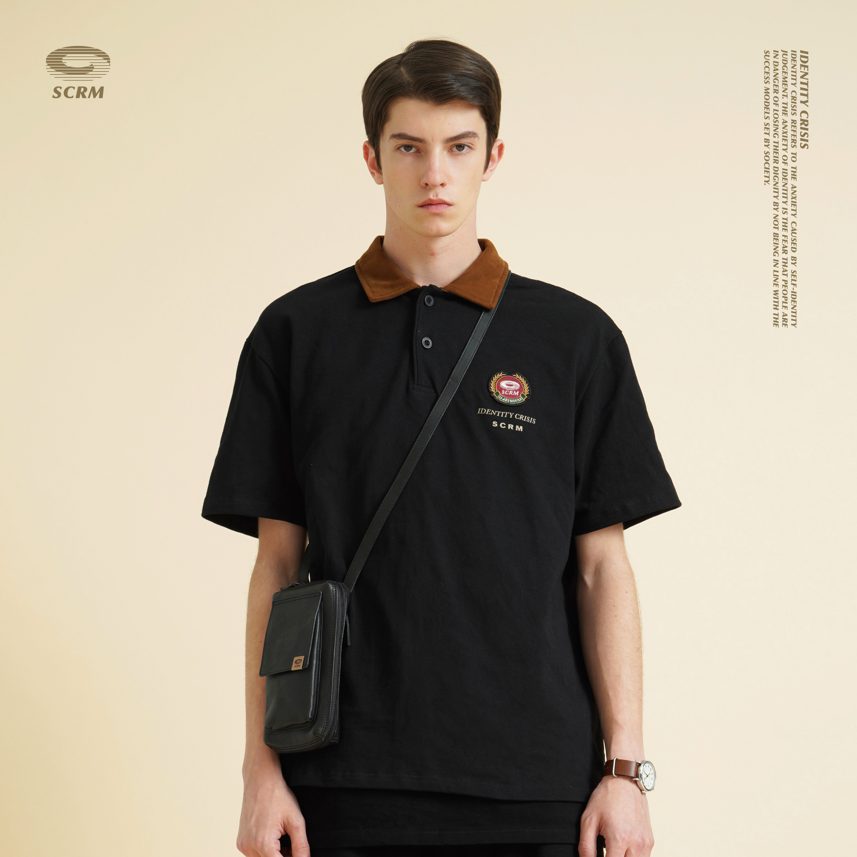 SCRM 20SS POLO衫标国潮T恤纯棉短袖翻领学院常春藤徽章拼色情侣