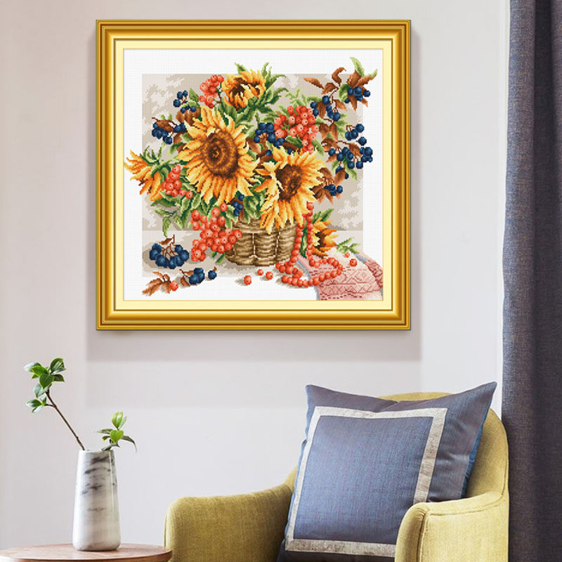 ks十字绣客厅现代简约2021新款线绣幸福收获向日葵十字绣套件