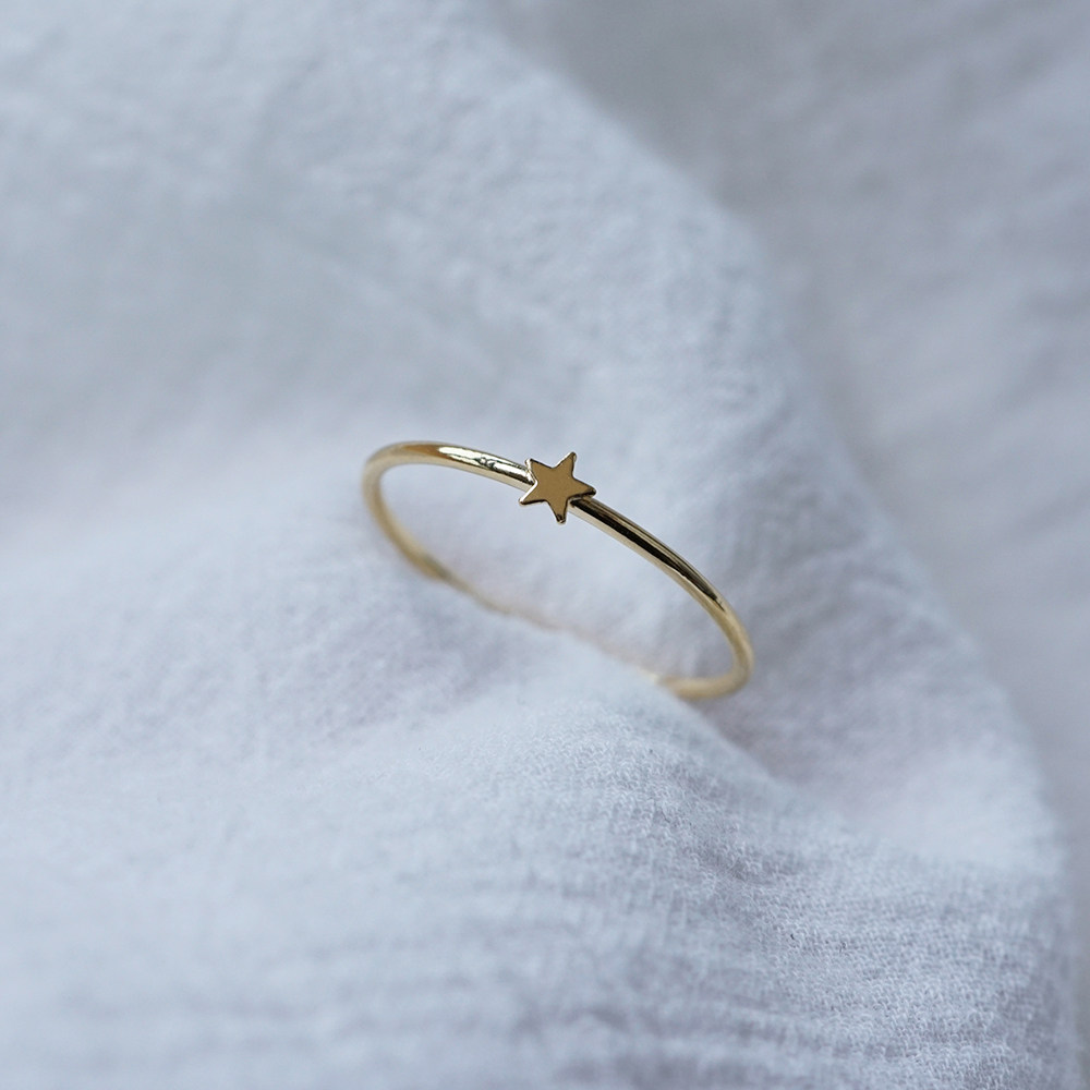 美国进口14k包金五角星小星星关节超细戒指女极戒指