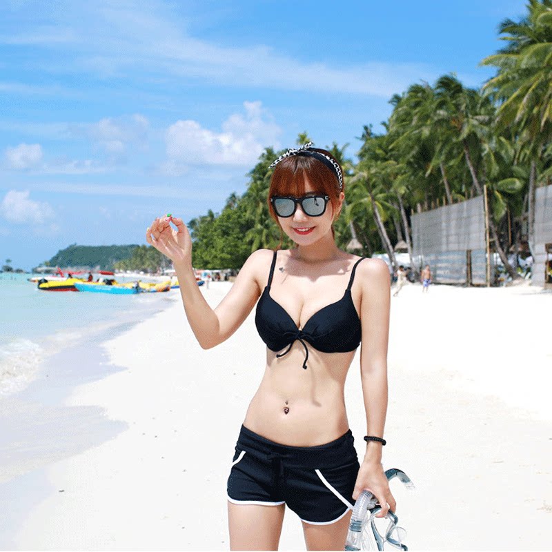 比基尼性感三点式带钢托大小胸聚拢显瘦分体泳衣三件套沙滩潜水服