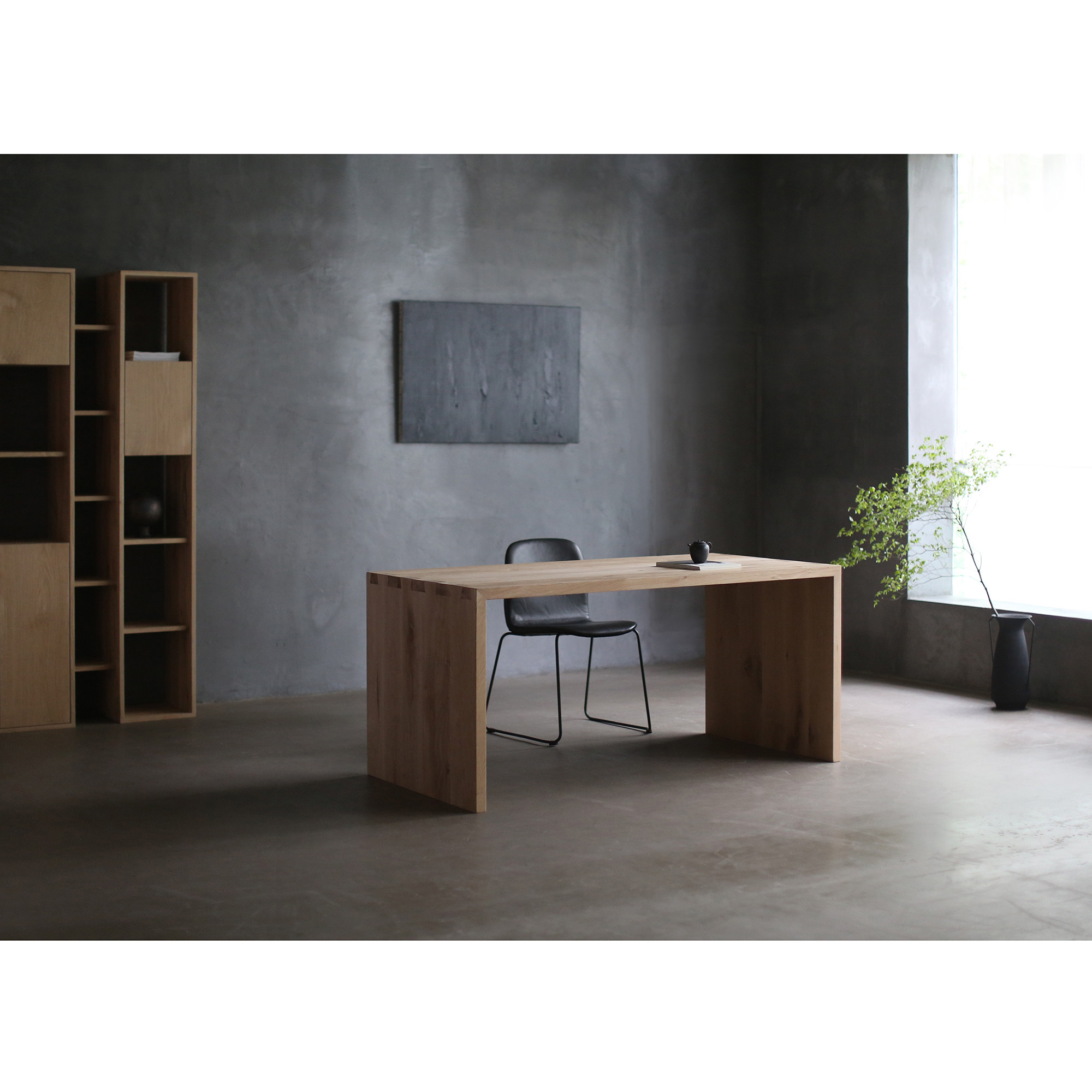 朴室现代侘寂风简简约北欧法橡艺术纹理原木书桌