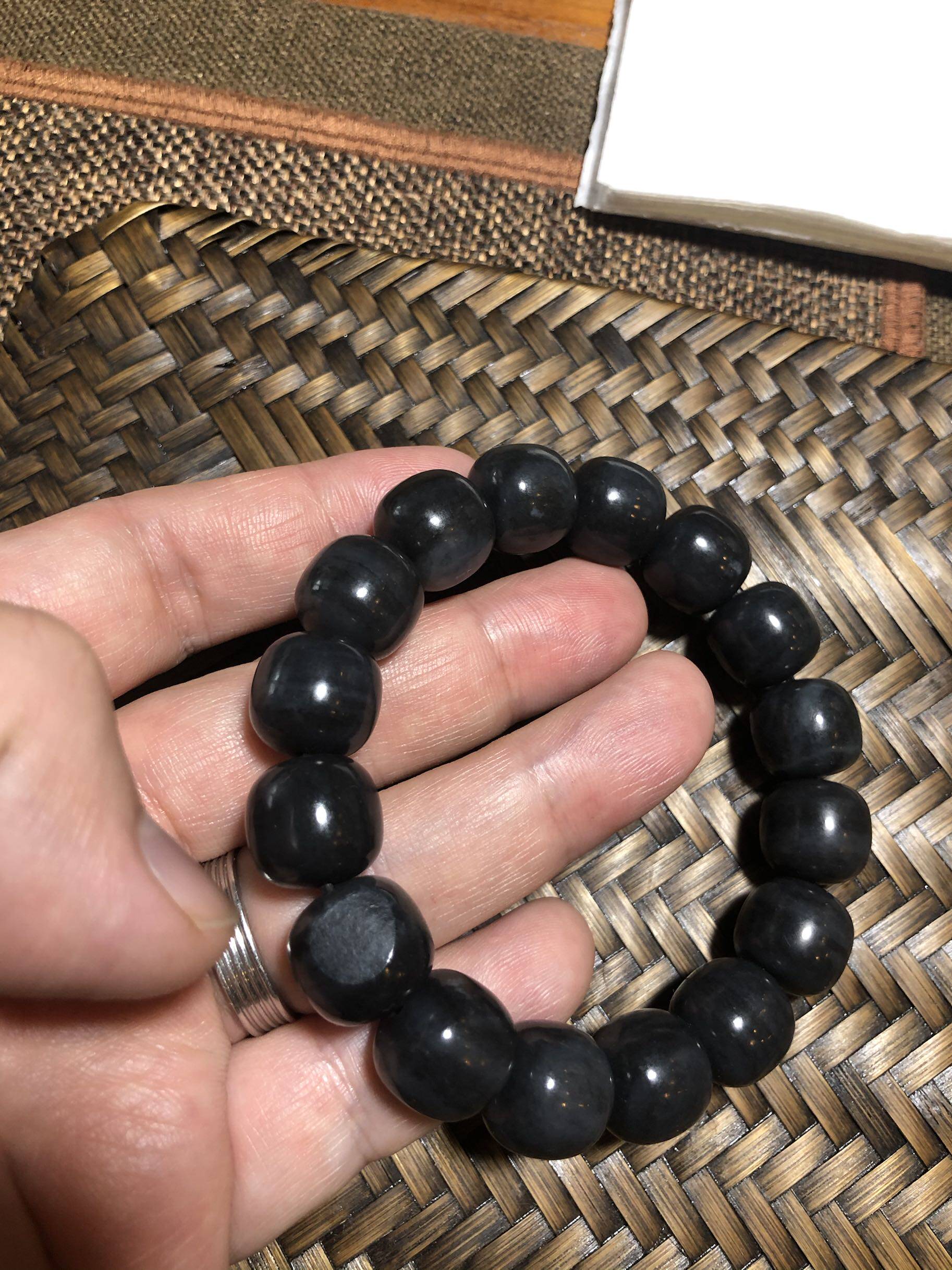 y12墨玉籽料老型珠手串留皮男女玉手手镯手串其他