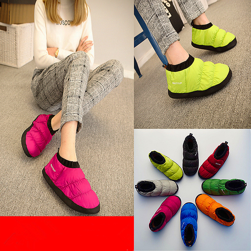 ontrip男女情侣款超轻防滑保暖羽绒鞋露营滑雪居家营地保暖羽绒鞋
