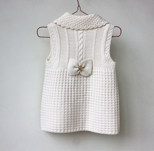 2014新款纯手工编织女童翻领毛线衣背心手打毛衣单排扣宝宝外套