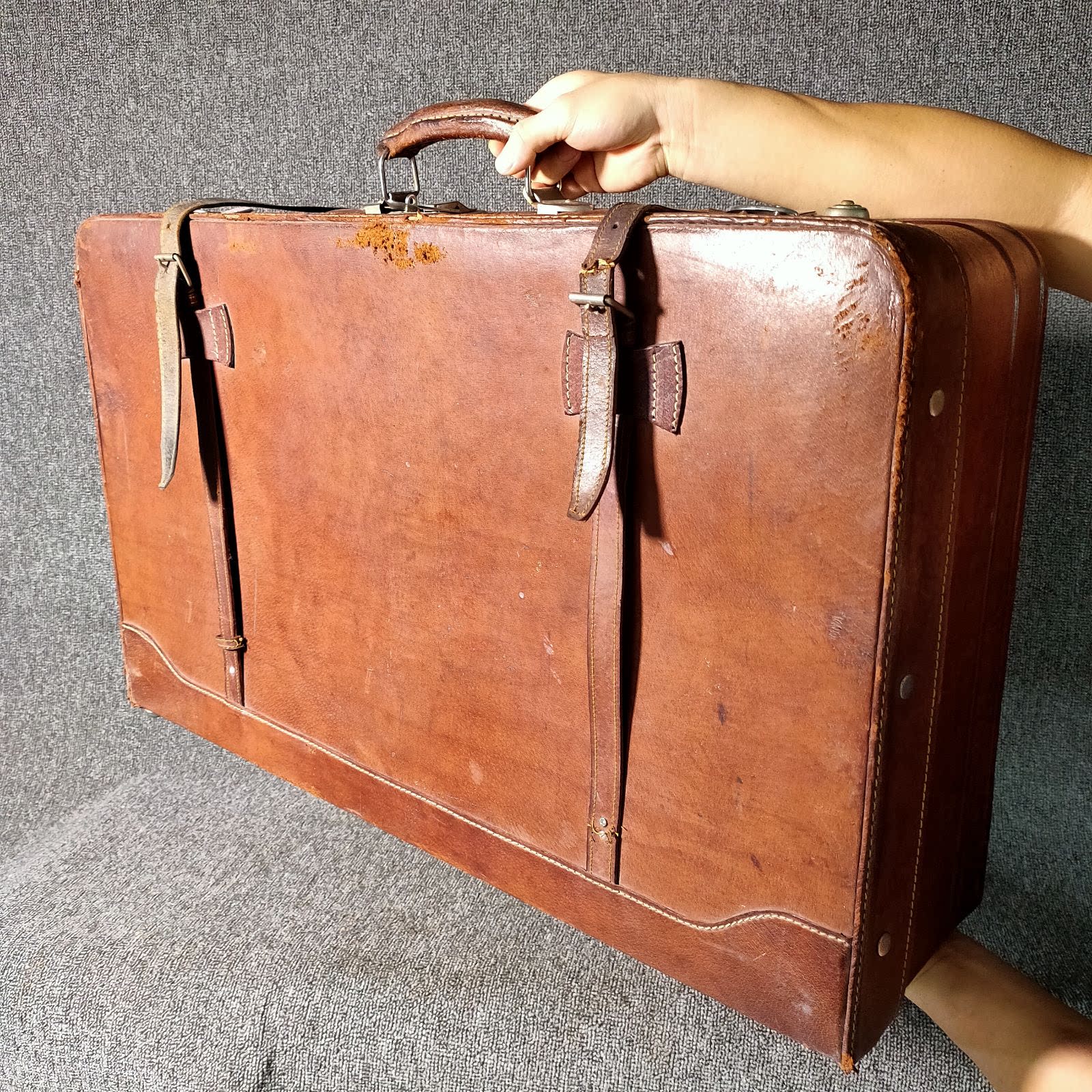 国产老式大号皮箱提箱行李箱怀旧物件收藏摆件摆件