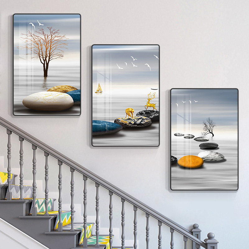 楼梯间挂画走廊过道壁画复式楼楼道墙面装饰画三联现代装饰画