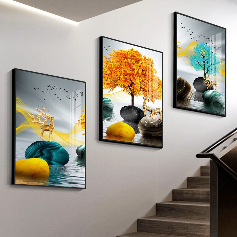 楼梯间挂画走道楼道壁画复式 楼走廊墙面装 饰画过道转角三联画墙画