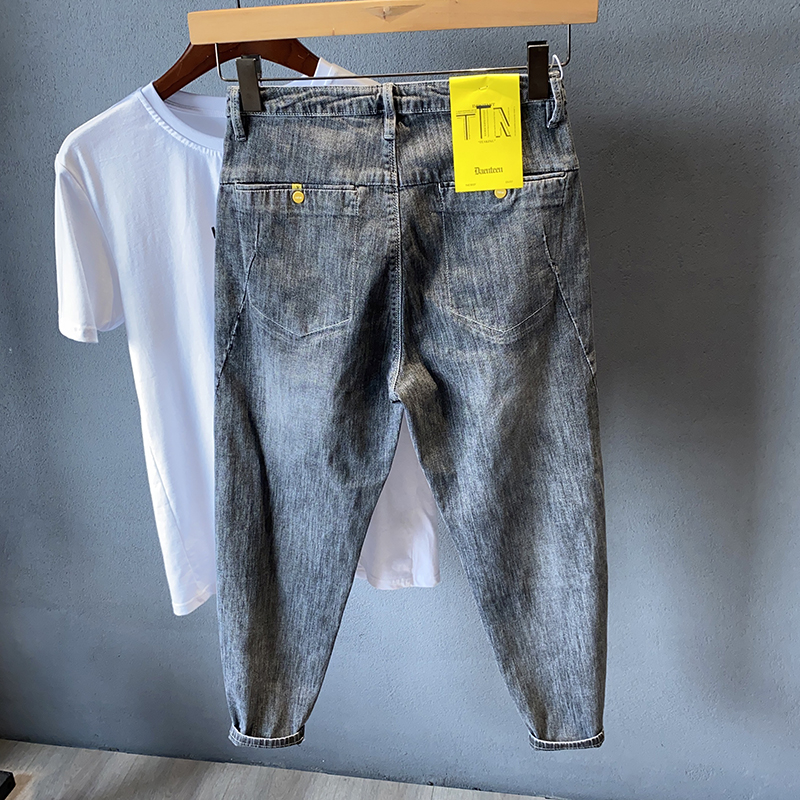 宽松牛仔裤男九分裤韩版潮流休闲百搭潮牌修身小脚高级感9分裤子