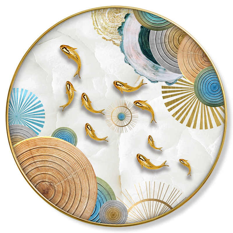 圆形背景墙山水壁画国风中国走廊餐厅沙发玄关现代装饰画