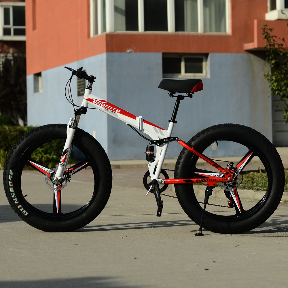 山地沙滩雪地自行车30变速20/24/26寸避震油碟刹折叠铝合金一体轮