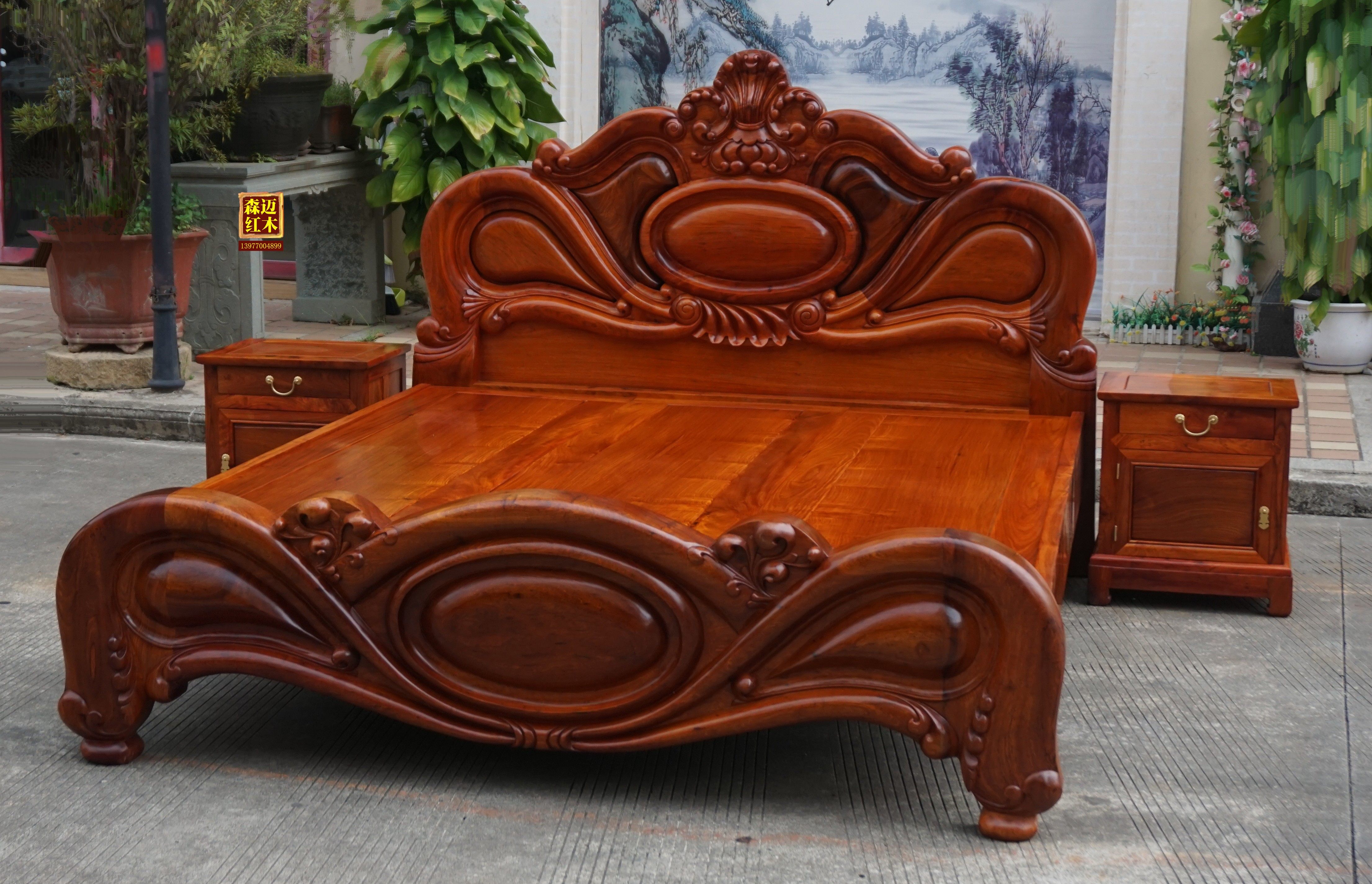 木床缅甸花梨原木大果紫檀芒果床实明清红木实木床