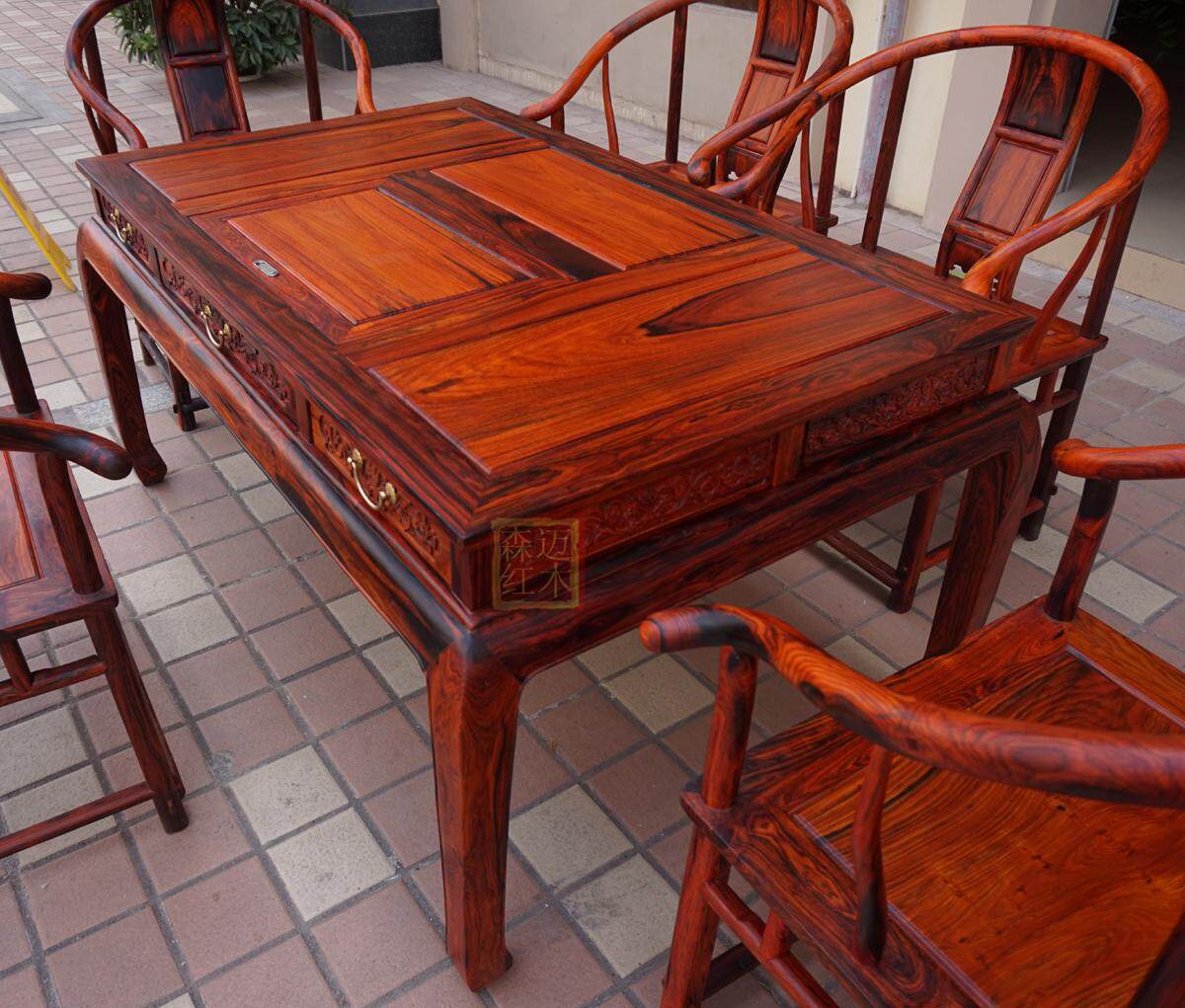 茶桌红木老挝大红酸枝交趾黄檀件套餐桌实木其它桌类