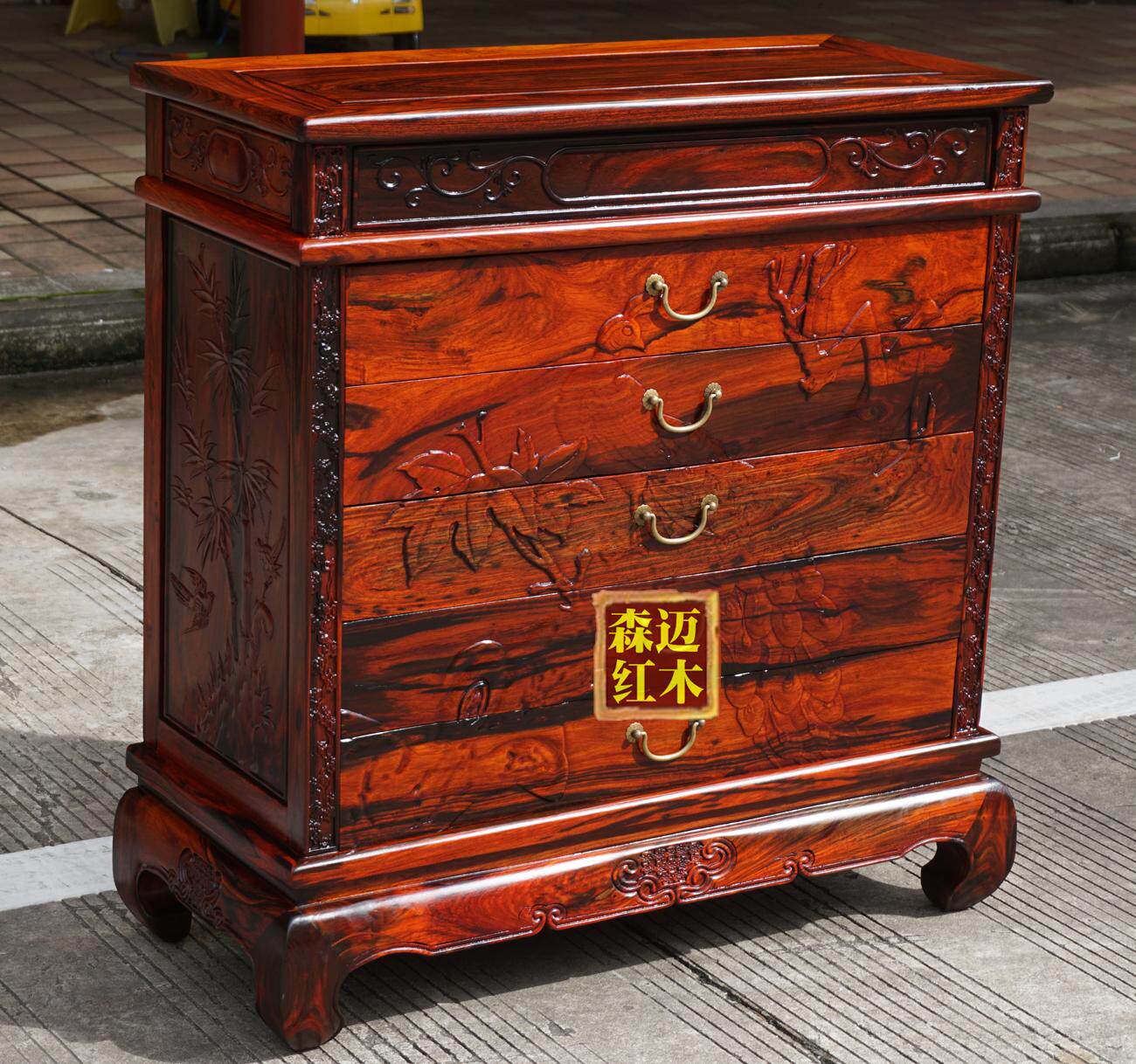 五斗柜老挝大红酸枝交趾黄檀红木实木收纳斗柜