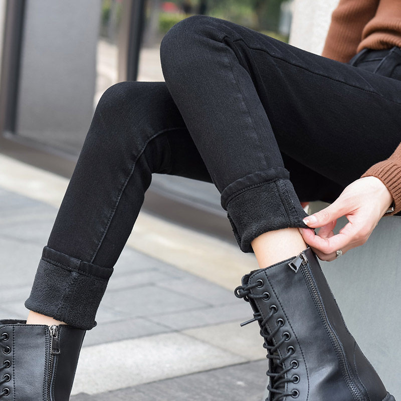 女裤加绒大码牛仔裤紧身小脚加长高个子加厚冬季牛仔裤