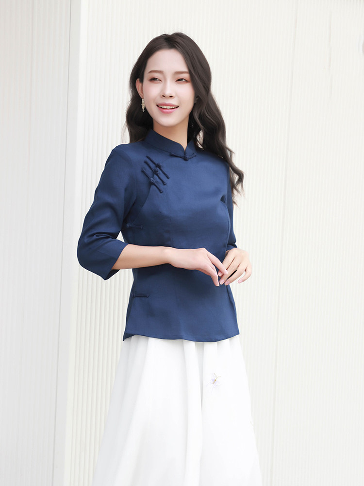 龙妙旗袍上衣亚麻民国复古文艺改良大襟斜襟盘上衣