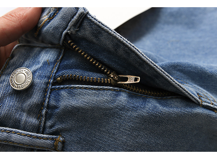 w704高腰口袋水洗磨白减龄时尚老爹春季新款牛仔裤